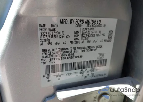 2015 Ford F250 Super Duty из США, поврежденный, VIN 1FT7W2BT4FEB92888